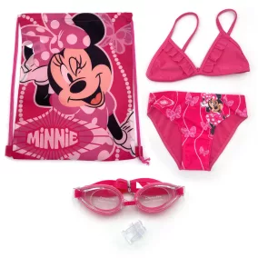   Disney Minnie Egér 3 részes strand szett (tornazsák+úszószemüveg+bikini fürdőruha szett) 7-8 éves korig