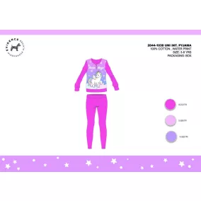   Téli pamut interlock gyerek pizsama - Unikornis - rózsaszín - 140