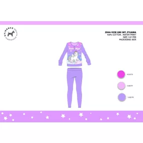   Téli pamut interlock gyerek pizsama - Unikornis - világoslila - 134