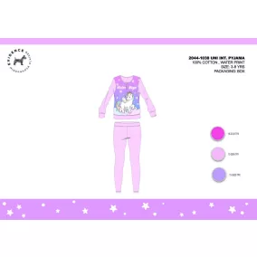   Téli pamut interlock gyerek pizsama - Unikornis - világosrózsaszín - 134