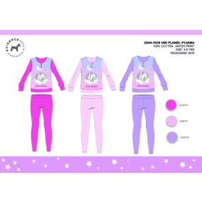   Téli vastag pamut gyerek pizsama - flanel pizsama - Unikornis - pink - 134