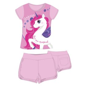   Unikornis pamut nyári együttes - póló-rövidnadrág szett - világosrózsaszín - 98