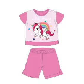   Unikornis nyári rövid ujjú baba pizsama - pamut jersey pizsama - rózsaszín - 92