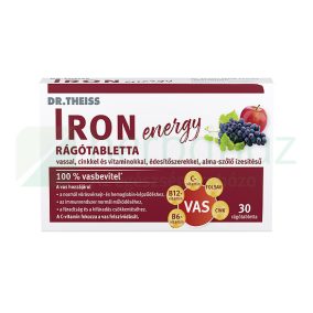   DR. THEISS IRON ENERGY RÁGÓTABLETTA ÉDESÍTŐSZEREKKEL ALMA-SZŐLŐ ÍZESÍTÉSŰ 30DB