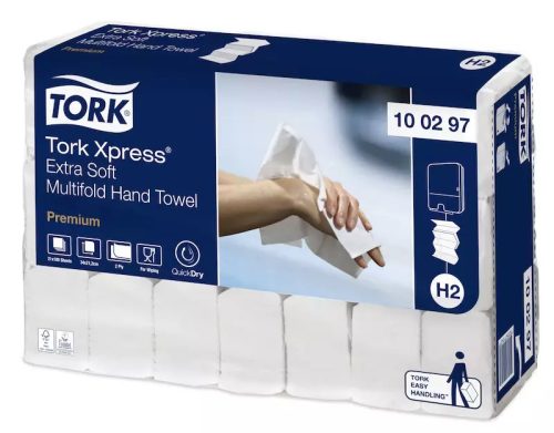 Tork Kéztörlő H2 Premium Interfold, Extra Soft, 2 Rétegű, 100 Lap/Csg, 21 Csg/Karton