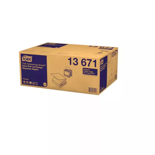 Tork Szalvéta Adagolós "Xpressnap Snack" N10 Premium Extra Soft Levélmintás Fehér, 2R., 1/4, 21,6X21,6Cm,  500Db/Csg, 4000Db/Karton