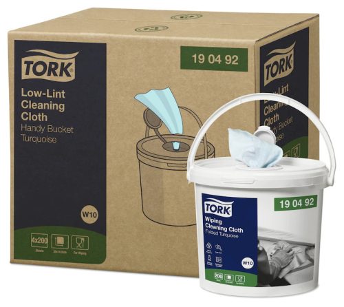 Tork Tekercses Tisztítókendő W10 Szöszszegény Premium, Türkiz, 60M/Tek, Hordozható Vödörrel, 4Tek/Karton