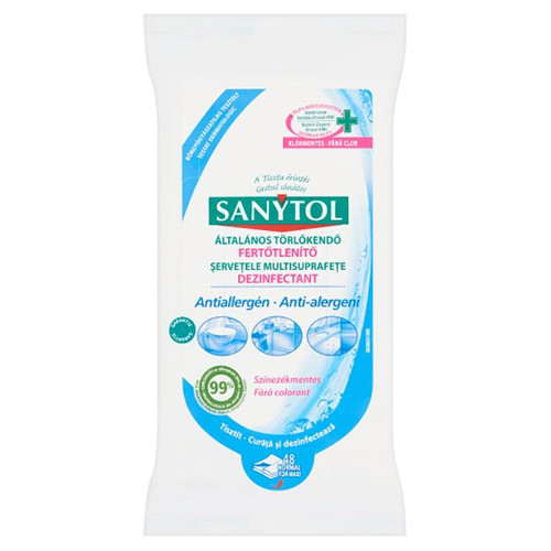 Sanytol Fertőtlenítő Tisztító Kendő Általános Színezékmentes, Antiallergén 72Db/Csg, 10Csg/Karton