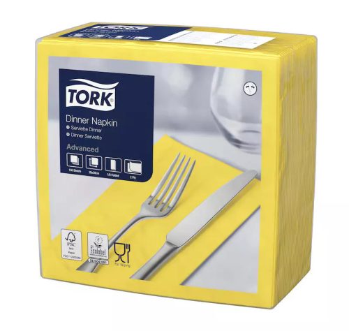 Tork Szalvéta Dinner Advanced 40/2, Sárga, 150 Lap/Csg, 12Csg/Karton - Készletkisöprés Akció