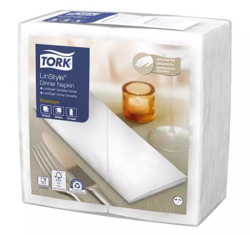 Tork Szalvéta Linstyle, Premium Textilhatású, Fehér, 39/1, 1/8 Hajtás, 50Db/Csg, 12Csg/Karton
