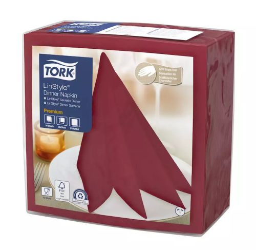 Tork Szalvéta Linstyle, Premium Textilhatású, Burgundi, 39/1, 50Db/Csg, 12Csg/Karton