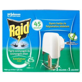   Raid Elektromos 45 Éjszakás Szúnyogirtó Készülék+Utántöltő Folyadék 27Ml Eukaliptusz Illattal