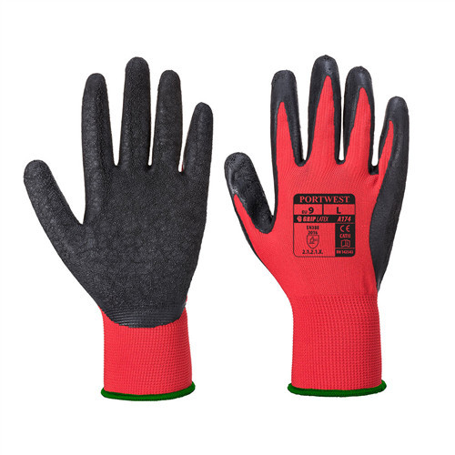 Kesztyű Mártott Latex, Flex Grip Latex Glove, Piros/Fekete "M" (12 Pár/Gyűjtő)