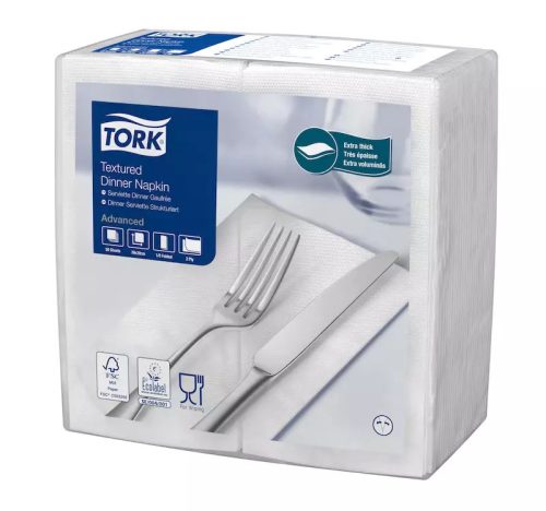 Tork Szalvéta Textilhatású Dinner, 39,5X39,5Cm, Fehér, 1/8 Hajtás, 50 Lap/Csg, 20Csg/Karton