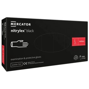   Mercator Gumikesztyű Nitrylex Nitril Púder Nélküli, Fekete 100Db/Doboz, 10Doboz/Karton "L"
