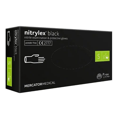 Gumikesztyű Mercator Nitrylex Nitril Púder Nélküli, Fekete "S" 100Db/Doboz, 10Doboz/Karton