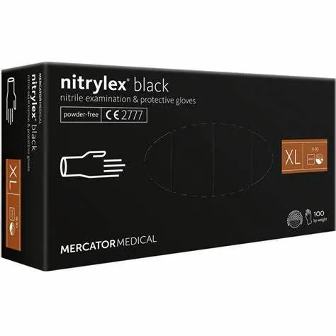 Gumikesztyű Mercator Nitrylex Nitril Púder Nélküli, Fekete "Xl" 100Db/Doboz, 10Doboz/Karton