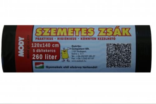 Szemeteszsák Mody (120X140, 260L, 5Db/Tek, 20Tek/Karton)