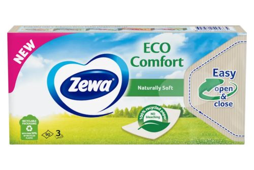 Zewa Eco Comfort Papírzsebkendő 3 Rétegű, 90Db/Csg (40Csg/Karton) Naturally Soft