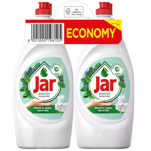Jar Mosogatószer Duo 2X900Ml (6Csg/Karton) Sensitive Tea Tree/Mint