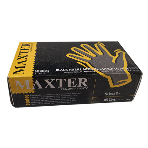 Gumikesztyű Maxter Nitril Púder Nélküli, Fekete Erősített 5,5G "L" 100Db/Doboz, 10Doboz/Karton