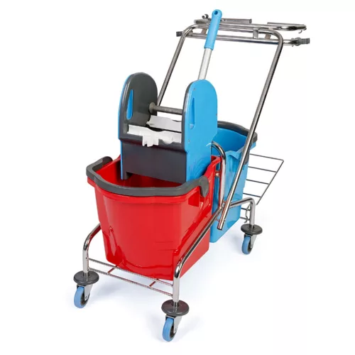 Takarítókocsi Uctem Plas, Krómvázas, Zsáktartóval 2X18L Vödör