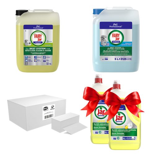 Jar Gépi Mosogató 10L + Jar Gépi Öblítő 10L + Ooops Z Hajtogatott 1 Karton + Ajándék 2Db Jar Mosogató 5L Citrom