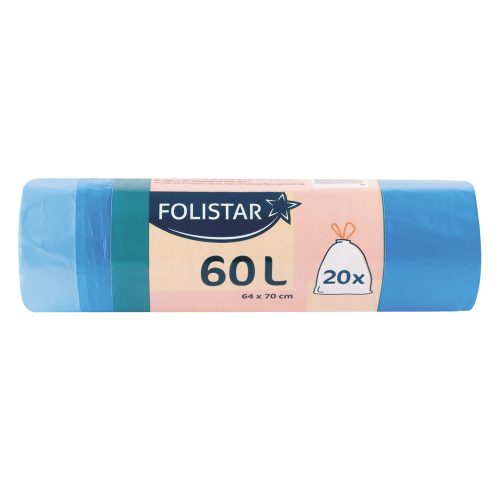 Folistar Szemeteszsák 60L Zárószalaggal, 20Db/Tek, 24Tek/Karton