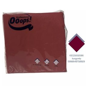   Ooops! Szalvéta 33X33Cm, 2R., 1/4 Hajtás,  Bordó, 100 Lap/Csg, 20Csg/Karton, 42Karton/Raklap