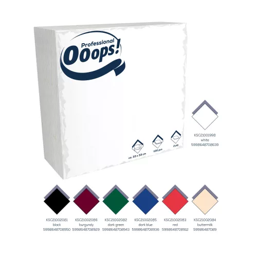 Ooops! Szalvéta 33X33Cm, 2R., 1/4 Hajtás,  Bordó, 100 Lap/Csg, 20Csg/Karton, 42Karton/Raklap