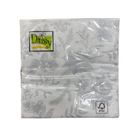   Daisy Karácsonyi Szalvéta 3 Rétegű, 33X33Cm, 1/4 Hajtás, 20Db/Csg Fehér, Ezüst Mintázattal