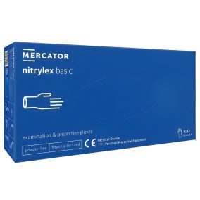   Mercator Gumikesztyű Nitrylex Basic A100 Blue - Nitril Púdermentes Kék Vizsgálókesztyű "S"