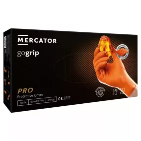   Mercator Gumikesztyű Gogripnitril Védőkesztyű Narancs Púdermentes, Gyémánt Textúrált "M" (50Db/Doboz, 10Doboz/Karton)