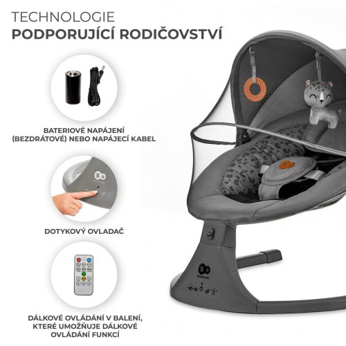 KINDERKRAFT Ringató üléske melódiával 2 az 1-ben Lumi, 9 kg-ig, Premium Dark grey