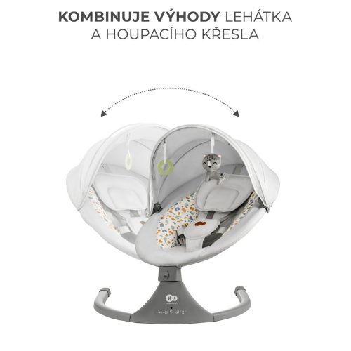 KINDERKRAFT Pihenőszék hintával és dallammal 2 az 1-ben Lumi, 9 kg-ig, Premium Light Grey