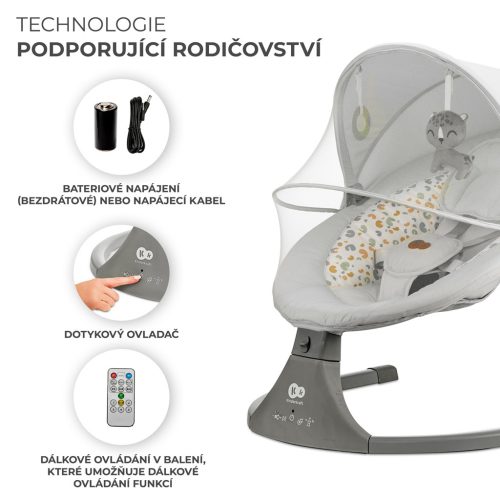 KINDERKRAFT Pihenőszék hintával és dallammal 2 az 1-ben Lumi, 9 kg-ig, Premium Light Grey