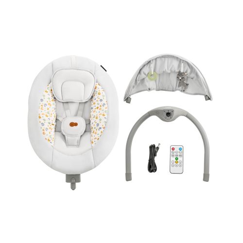 KINDERKRAFT Pihenőszék hintával és dallammal 2 az 1-ben Lumi, 9 kg-ig, Premium Light Grey