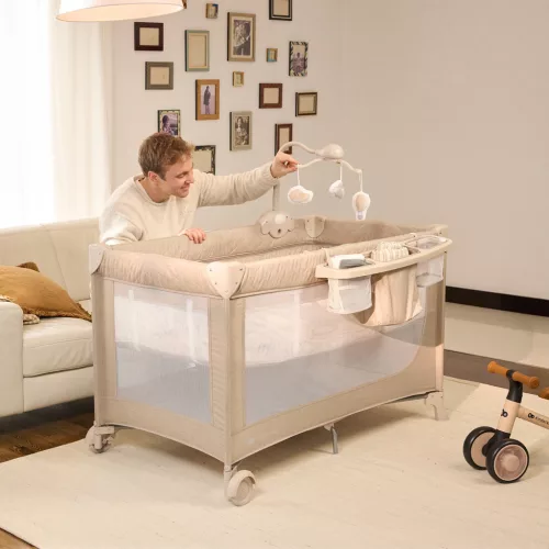 KINDERKRAFT Utazóágy LEODY UP Beige kiegészítőkkel