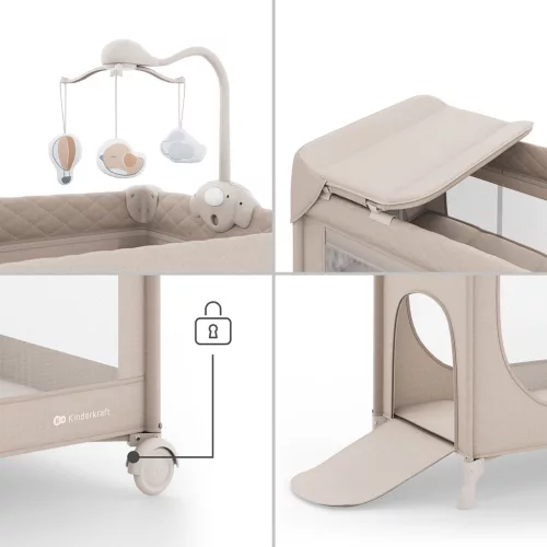 KINDERKRAFT Utazóágy LEODY UP Beige kiegészítőkkel
