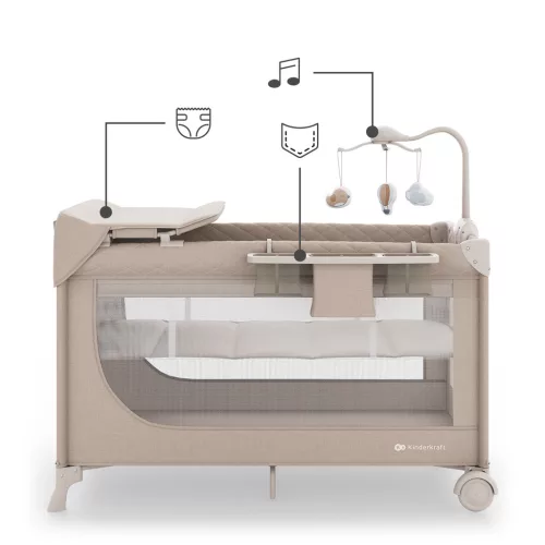 KINDERKRAFT Utazóágy LEODY UP Beige kiegészítőkkel