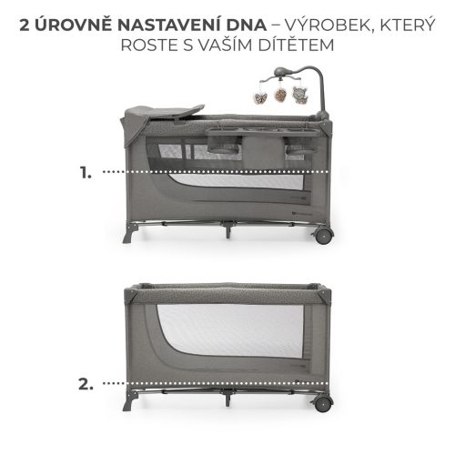 KINDERKRAFT Utazóágy Joy 2 kiegészítőkkel Dark grey