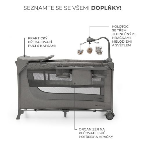 KINDERKRAFT Utazóágy Joy 2 kiegészítőkkel Dark grey