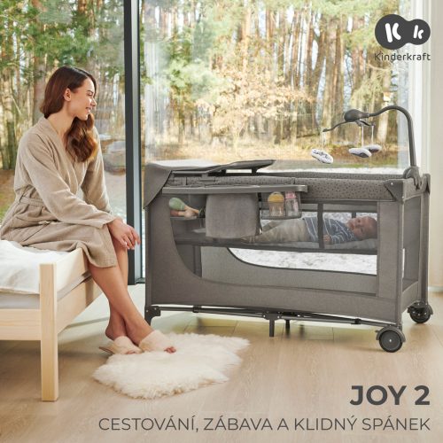 KINDERKRAFT Utazóágy Joy 2 kiegészítőkkel Dark grey