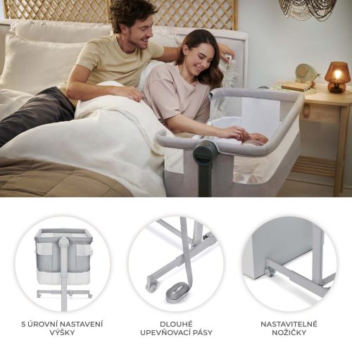 KINDERKRAFT Gyerekágy állítható Nestee Up2 Full Light Grey