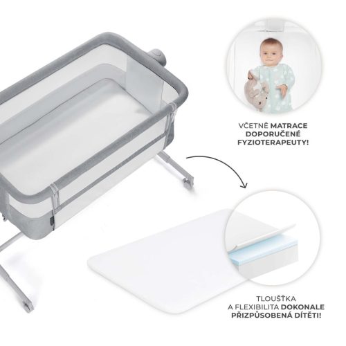 KINDERKRAFT Gyerekágy állítható Nestee Up2 Full Light Grey