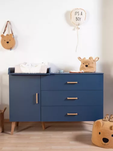 Childhome Bold Blue - Komód - 3 fiók + 1 ajtó + pelenkázó egység