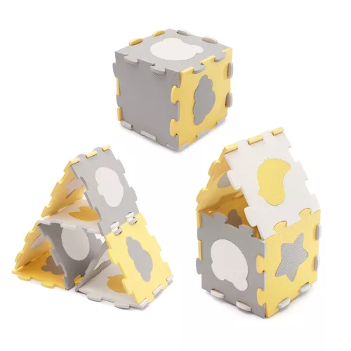 KINDERKRAFT Habosított puzzle alátét Luno Shapes 185 x 165 cm Sárga, 30db, Prémium