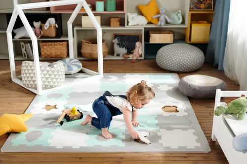 KINDERKRAFT Habosított puzzle alátét Luno Shapes 185 x 165 cm Sárga, 30db, Prémium