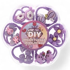   Haj dekoráló készlet., Hajgumi, 6 pár, figurával, + 30 pici, 10x10 cm