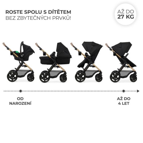 KINDERKRAFT Moov 2 3v1 kombinált babakocsi Pure Black - habkerekek
